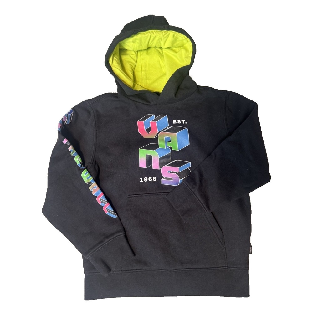 Vans Kids Big Boys Logo Black Graphic Long-Sleeve Hoodie Skater Size 6 Youth